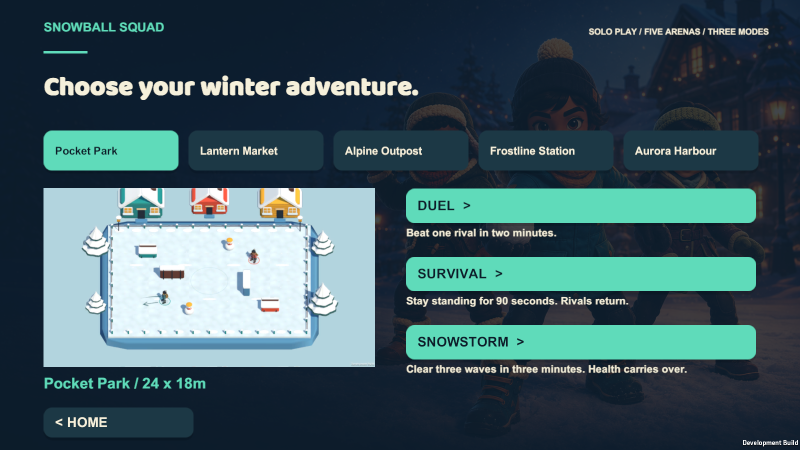 Choose Pocket Park, Lantern Market or Alpine Outpost for a practice duel